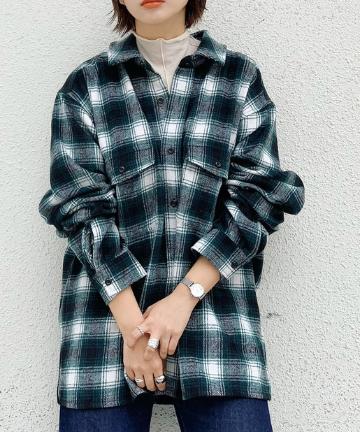 ＊【UNISEX】LAYERED FLANNEL CHECK SHIRT