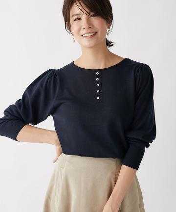 【洗える】ヘンリーネックニット