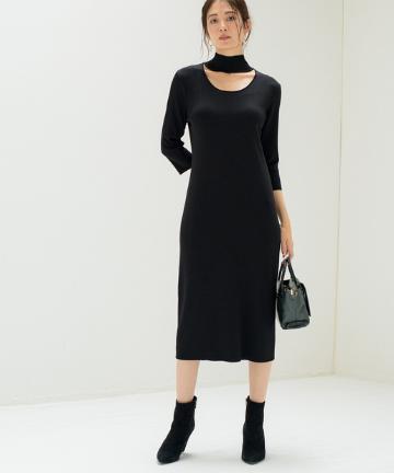 ハイネックニットワンピース