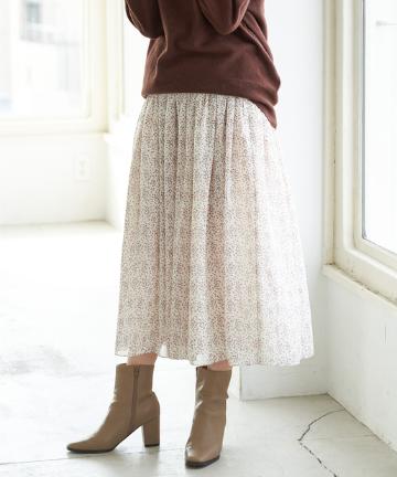 【洗える】フィルムカットドビー小花プリントスカート