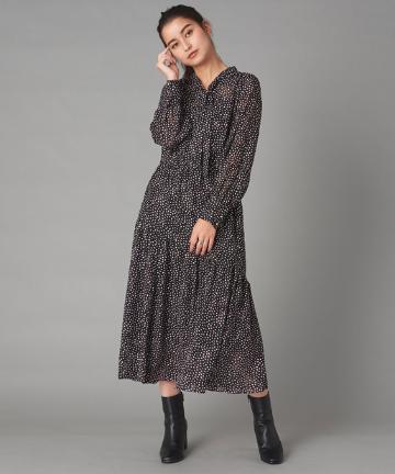 【手洗い可】カットジャガードプリントボウタイワンピース