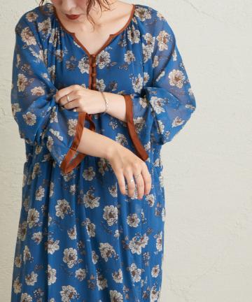 natural couture(ナチュラルクチュール) オリエンタル柄パイピングワンピース