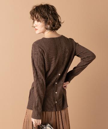 【《バックスタイルがポイント》手洗い可】バックシャンランダムリブニット