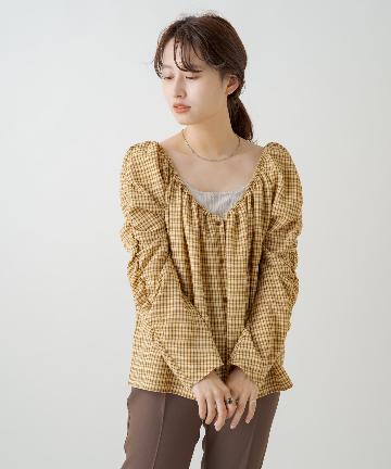 シャーリングチェック２WAYブラウス