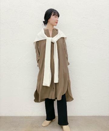 <WEB限定カラー【KHAKI】>フロントヨーク切替シャツワンピース