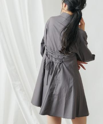 【WEB限定】ウエストタックタイプライターチュニックシャツ/バックレースアップ