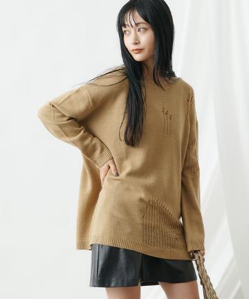 【WEB限定】クルーネックダメージニットプルオーバー/クラッシュニット