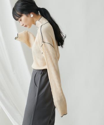 【WEB限定】配色ハイネックリブニットプルオーバー