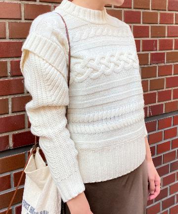 レイヤードケーブルニットプルオーバー