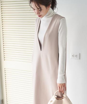 【手洗い可】ツィードライク深Vナローワンピース