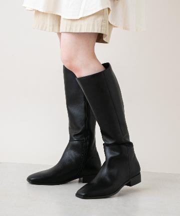 ＊フェイクレザーローヒールロングブーツ
