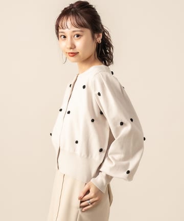 [mline]パフ袖ポンポンニット