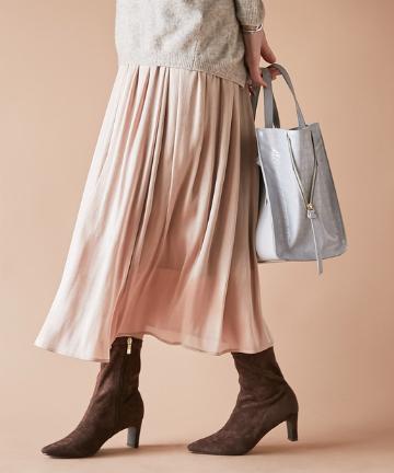 【揺れる素材感が女性らしい】グロッシー楊柳ギャザースカート