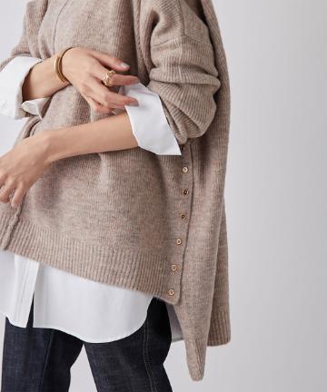 【1枚でコーディネートが決まる】サイドボタンワイドニットプルオーバー