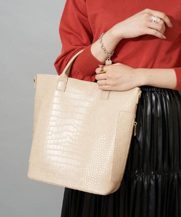 ポーチ付き合皮トートバッグ