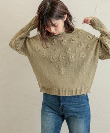 natural couture(ナチュラルクチュール) お花刺繍ニット