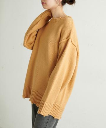 natural couture(ナチュラルクチュール) 【WEB限定カラー有り】アウトシームダメージニット