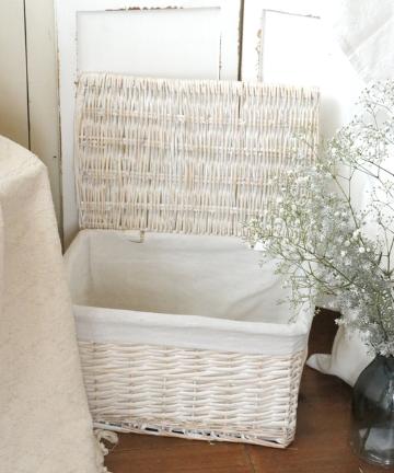 ホワイト柳蓋つきバスケット