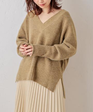 natural couture(ナチュラルクチュール) 深V畦袖口カールニット
