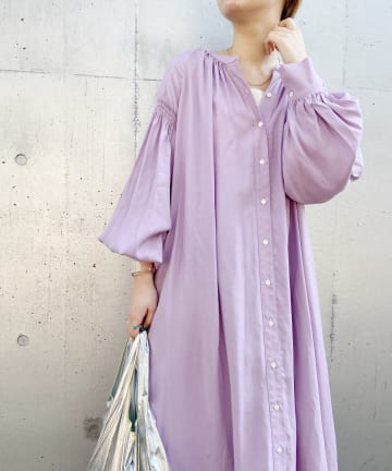 ギャザーパフスリーブマキシワンピース