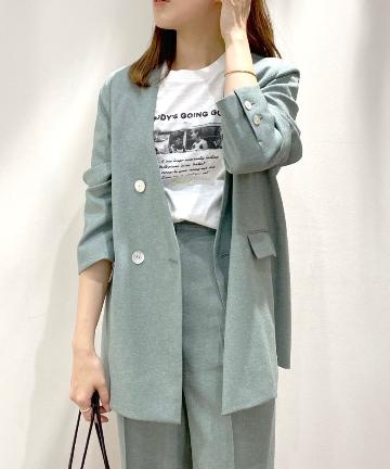 リネンライクノーカラージャケット