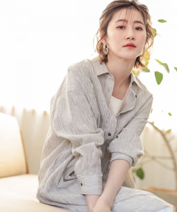 【柔らかい着心地】ストライプシャツワンピース