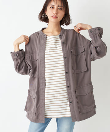 【シャツ感覚で羽織れる】バンドカラーシャツブルゾン