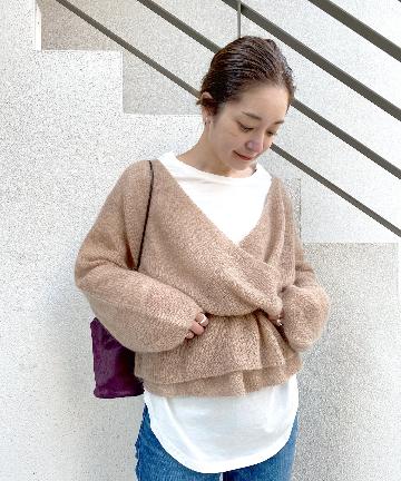 ボリュームスリーブカシュクールニット
