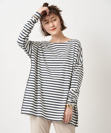 【大人の定番トップス】ストレッチボーダーカットソー