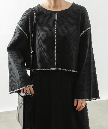配色STワッフルショート丈プルオーバー(セットアップ可)