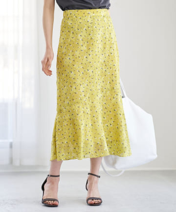 【洗える】カットジャガード小花プリントマーメイドスカート