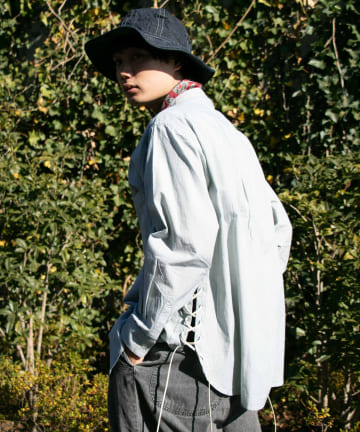 【WHIMSIC】NOCOLLAR SIDELACEUP SHIRT