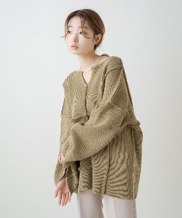 パッチワーク切り替えオーバーニット