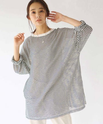 【手洗い可】シアーボーダーロングTシャツ