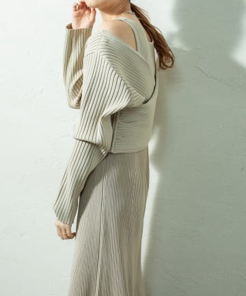 配色リブクロスニットワンピースSET