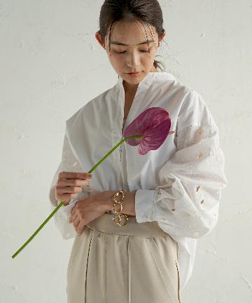 袖レースシャツ