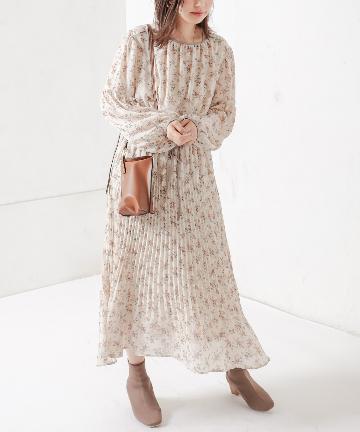 natural couture(ナチュラルクチュール) 【WEB限定カラー有り】プリーツ切替配色使いワンピース