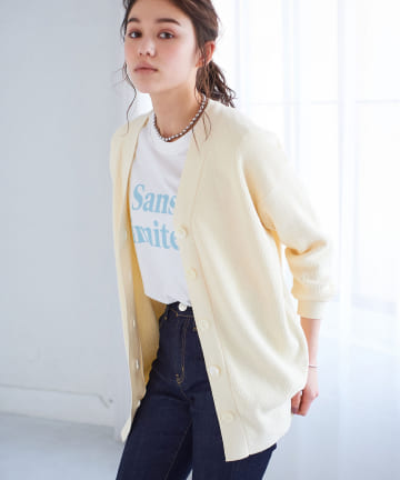 【手洗い可】コットンブークレー片畦チュニックカーディガン