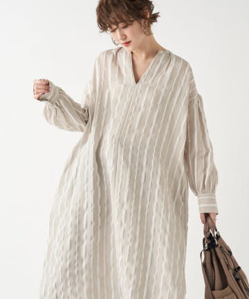 【さわやかなストライプ】ストライプタックスリーブワンピース