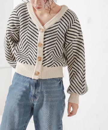 natural couture(ナチュラルクチュール) 【WEB限定】ヘリンボーン前後2WAYカーデ