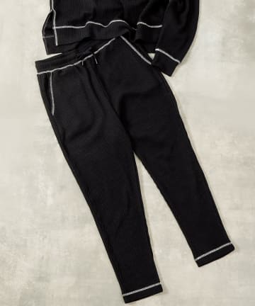 【MEN'S】配色ステッチワッフルロングパンツ/ルームウェア (セットアップ可)