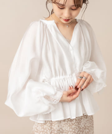 [mline] WEB限定 袖口レースリボンブラウス