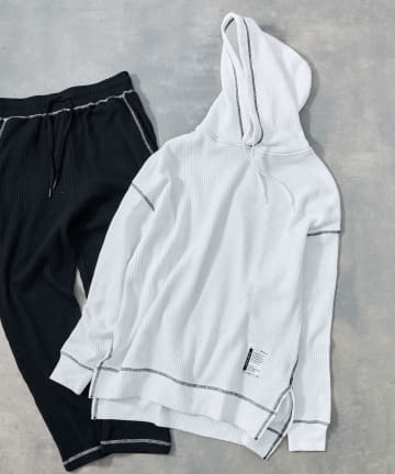 【MEN'S】配色ステッチワッフル前後差パーカー/ルームウェア