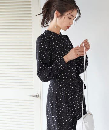 【洗える】ドットプリントシャツワンピース