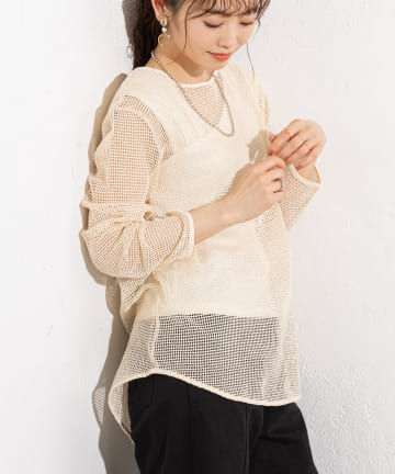 《WEB限定》メッシュ素材ラウンドヘムプルオーバー