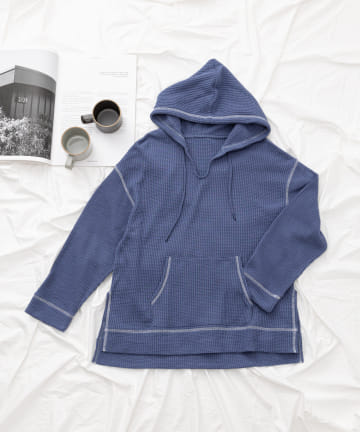 【WOMEN'S】配色ステッチワッフルパーカー/ルームウェア (セットアップ可)