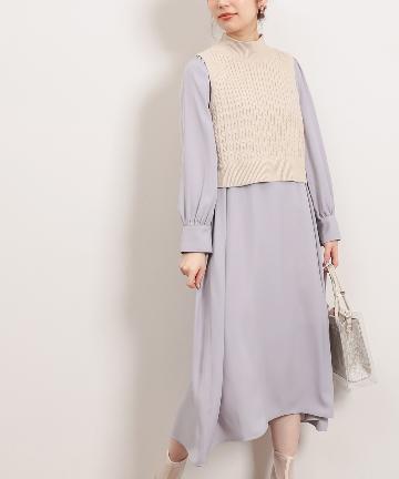natural couture(ナチュラルクチュール) 配色ステッチワンピース+ノースリニットベストセット