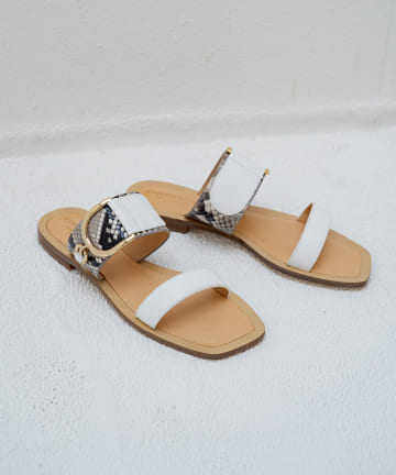 【CORSO ROMA，9/コルソローマ】パーツフラットサンダル パイソン