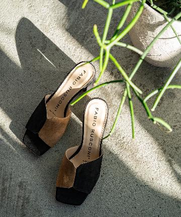 【FABIO RUSCONI/ファビオ ルスコーニ】スエードバイカラーミュール