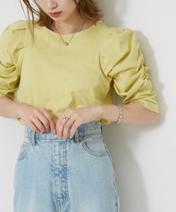 バイオ天竺ギャザースリーブTシャツ